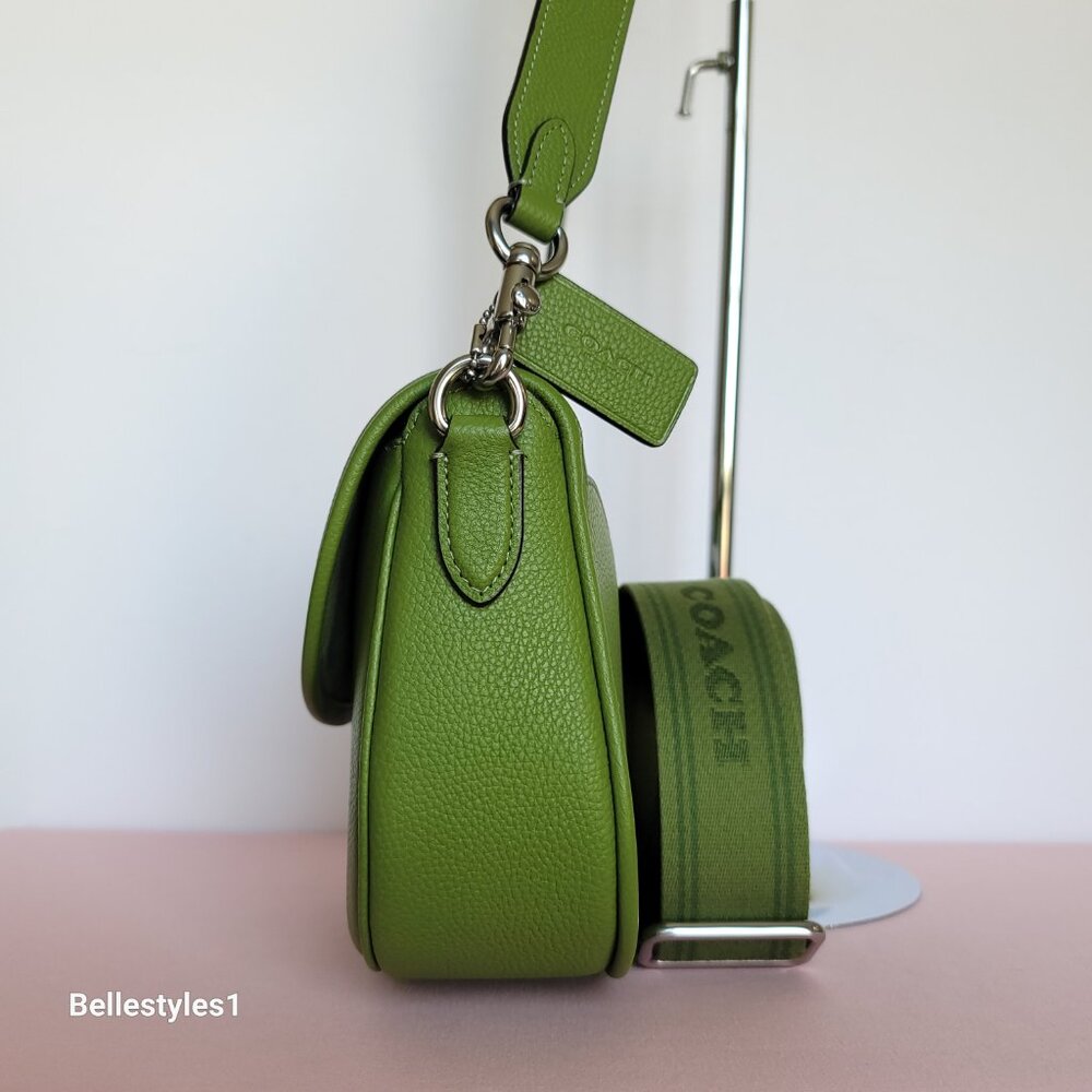 COACH Willow Saddle Pebbled Leather Saddle Crossbody Bag- Dark Lime color ⭐ - Picture 8 of 16